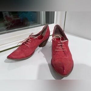 Khiro Red Lace-Up Cowboy Inspired Heels 37 Fit Small 6-6.5
